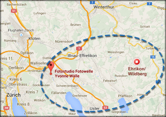 Das Einsatzgebiet des Fotowelle-Shuttels - von Wildberg bis nach Dübendorf